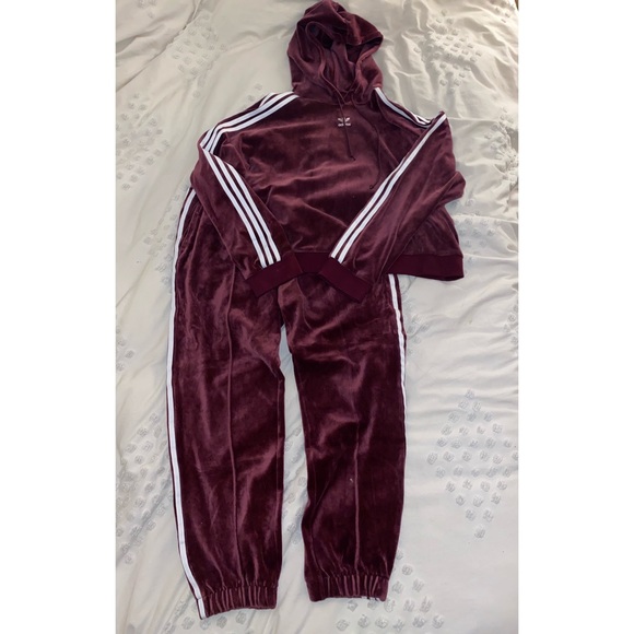 adidas red velour tracksuit